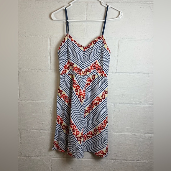 Fossil Woman’s Casual Summer Floral Striped Mini Dress Spaghetti Straps Sz Small - Picture 1 of 6